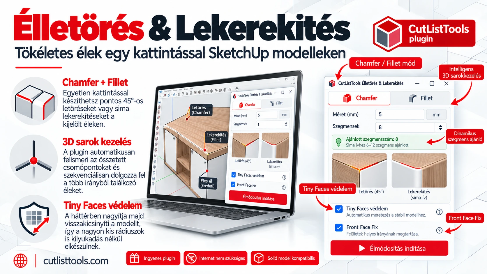 CutListTools Élletörés és Lekerekítés – élek módosítása SketchUp modelleken
