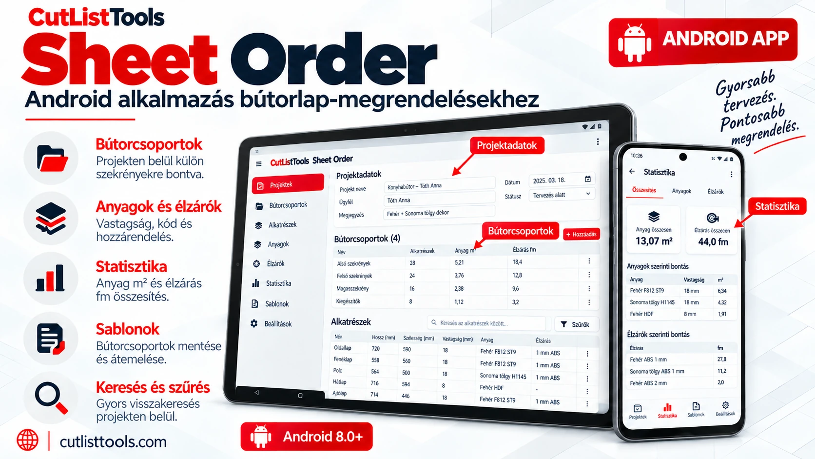 CutListTools Sheet Order – Android-alkalmazás bútorlap-megrendelésekhez, telefonon és tableten