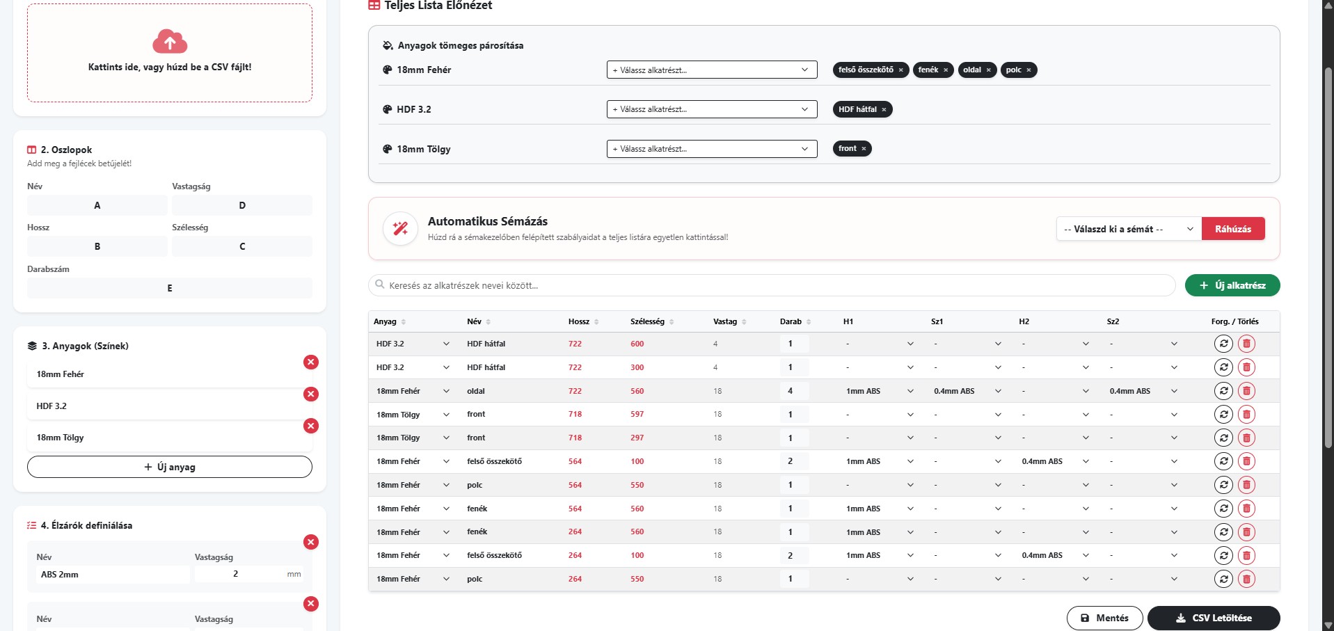 WebApp felület